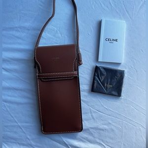Celine Brown Leather Phone Sunglass Case Pouch Crossbody limited edition w cloth